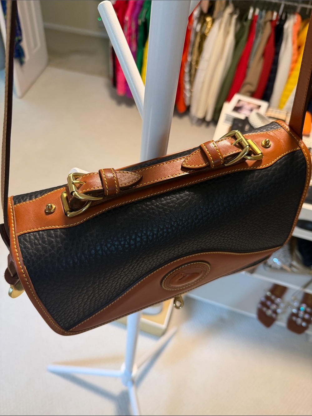 Dooney & Bourke Black Pebbled Leather Crossbody with Brown Trim - Picture 7 of 11